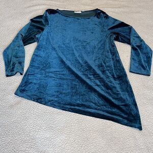 Susan Graver Womens Long Sleeve Velvet Top Size XL Asymmetrical Fairy Stretch
